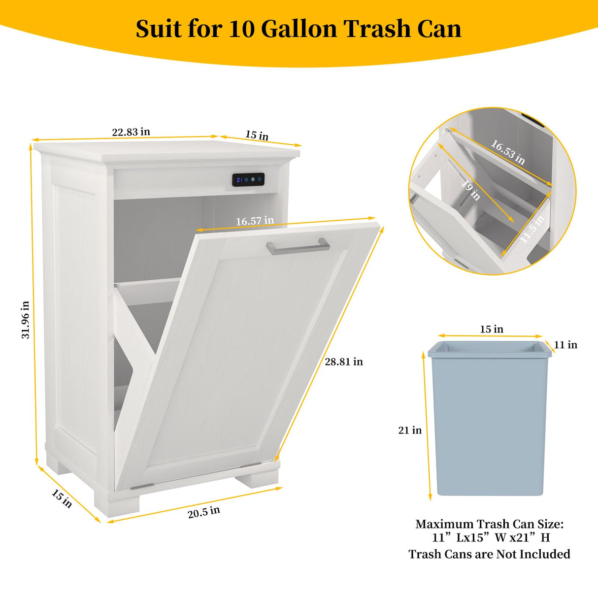 Ymise Tilt Out Trash Cabinet, 10-Gallon Trash Can Cabinet with Deodorising Function, Wooden Freestanding Garbage Can Cabinet for Home and Kitchen Hidden Laundry Hamper Cabinet, White Ymise