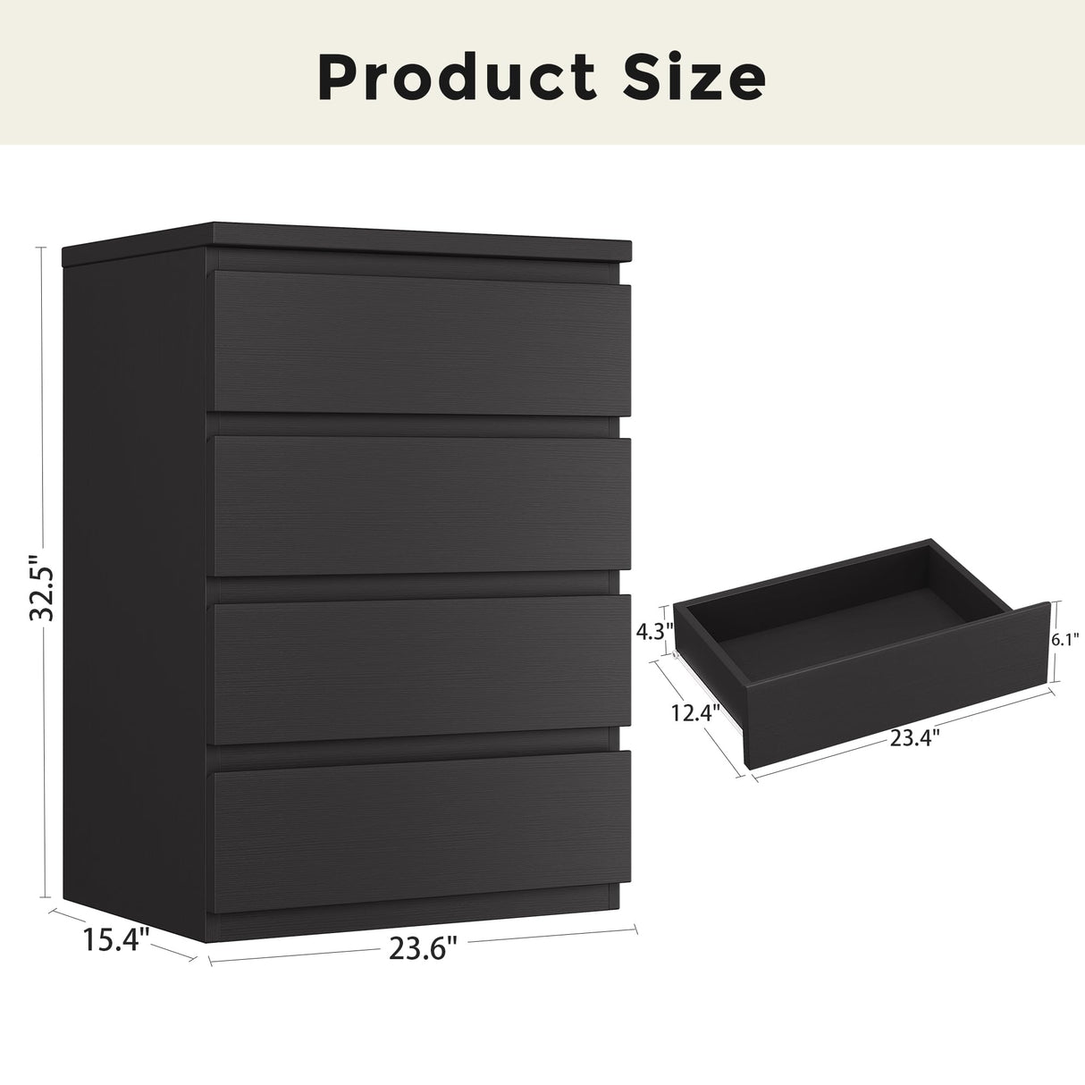 Jocoevol 4 Drawer Dresser for Bedroom, Black Dresser Chest of Drawers - Large Wood Dressers TV Stand with Deep Drawers Dressers for Living Room, Hallway, Entryway - Black Jocoevol