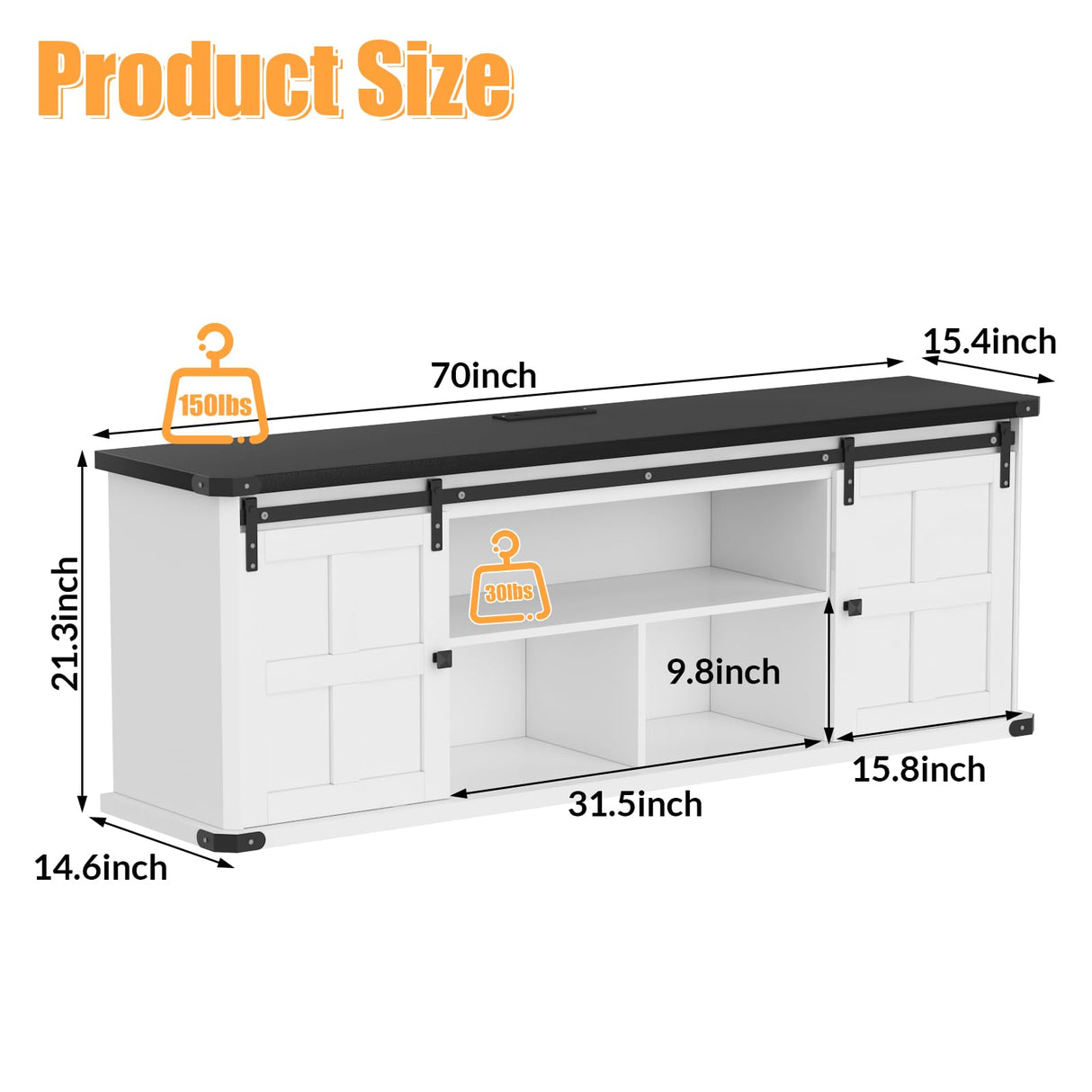 GarveeHome 70 in Farmhouse TV Stand for 75 in TVs, Modern Entertainment Center with Sliding Barn Doors, Modern Media TV Console Table, Wood Long TV Stand for Living Room GarveeHome