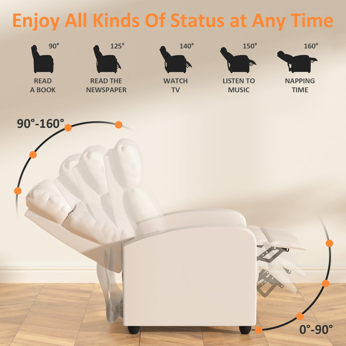 Massage Recliner Chair, Single Sofa Chair with Remote Control, Chair Recliner, Lazy Boy Recliner Chair, Living Room Recliners with Pu Leather Padded Seat Backrest, Recliner Chairs for Adults, Beige MKDLUFEI