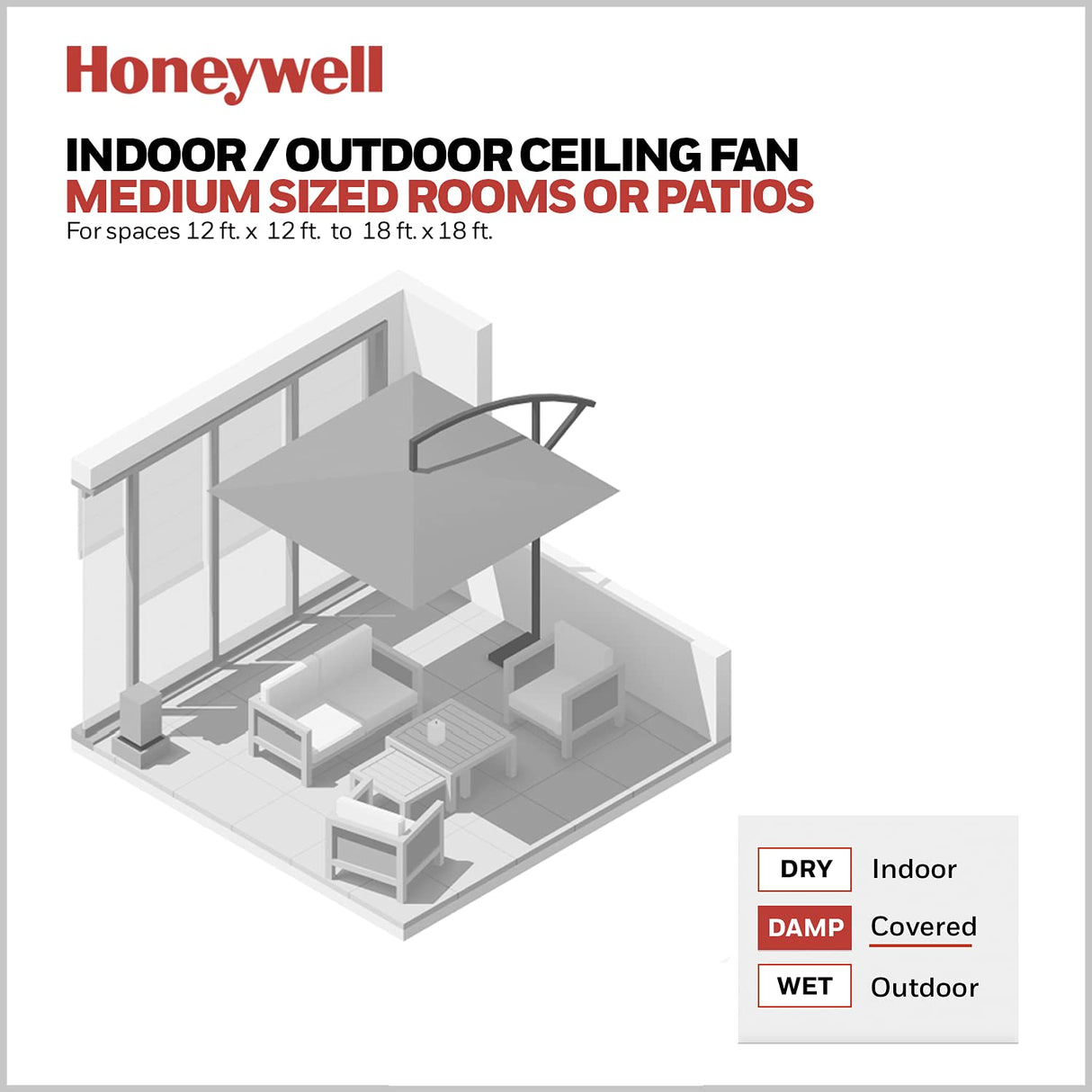 Honeywell Ceiling Fans Foxhaven Farmhouse 52 Inch Ceiling Fan with Light, Outdoor Fan/Indoor Dual-Mount LED Ceiling Fan, 5 Blades, Ebony and Silver Oak Blade Finish Options, Galvanized (51631-01) Honeywell Ceiling Fans