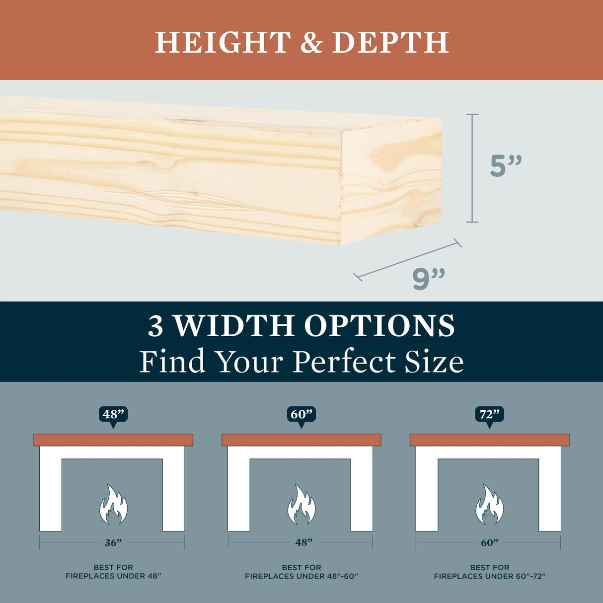 48 Inch Floating Fireplace Mantel Wood Shelf In Unfinished Rustic - Breckenridge From Mantels Direct | With Corbel Bracket Arches | Wooden Rustic Wall Shelf Perfect for Electric Fireplaces and Décor MANTELSDIRECT