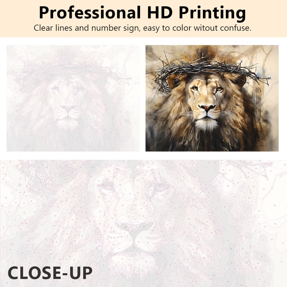 Rebotipy Paint by Number for Adults Paint by Number Majestic Lion of Judah Jesus for Adult Kids and Beginners Canvas Art Home Decor Artwork Painting by Numbers Canvas Gift 16x20 in Rebotipy