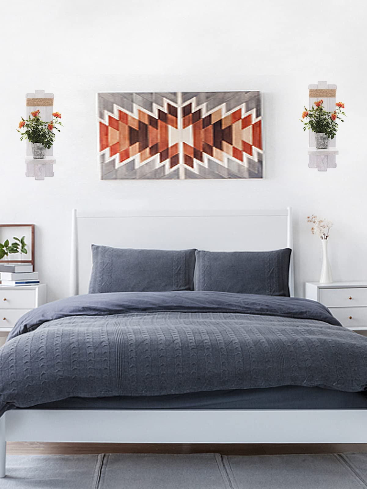 2 PCS Farmhouse Wall Hanging Candle Sconces - Nordic Style Handmade Wooden Wall-Mount Candle Holders Rustic Hanging Wall Sconces for Bedroom Living Room Kitchen Bathroom(Grayish White) Alphatool