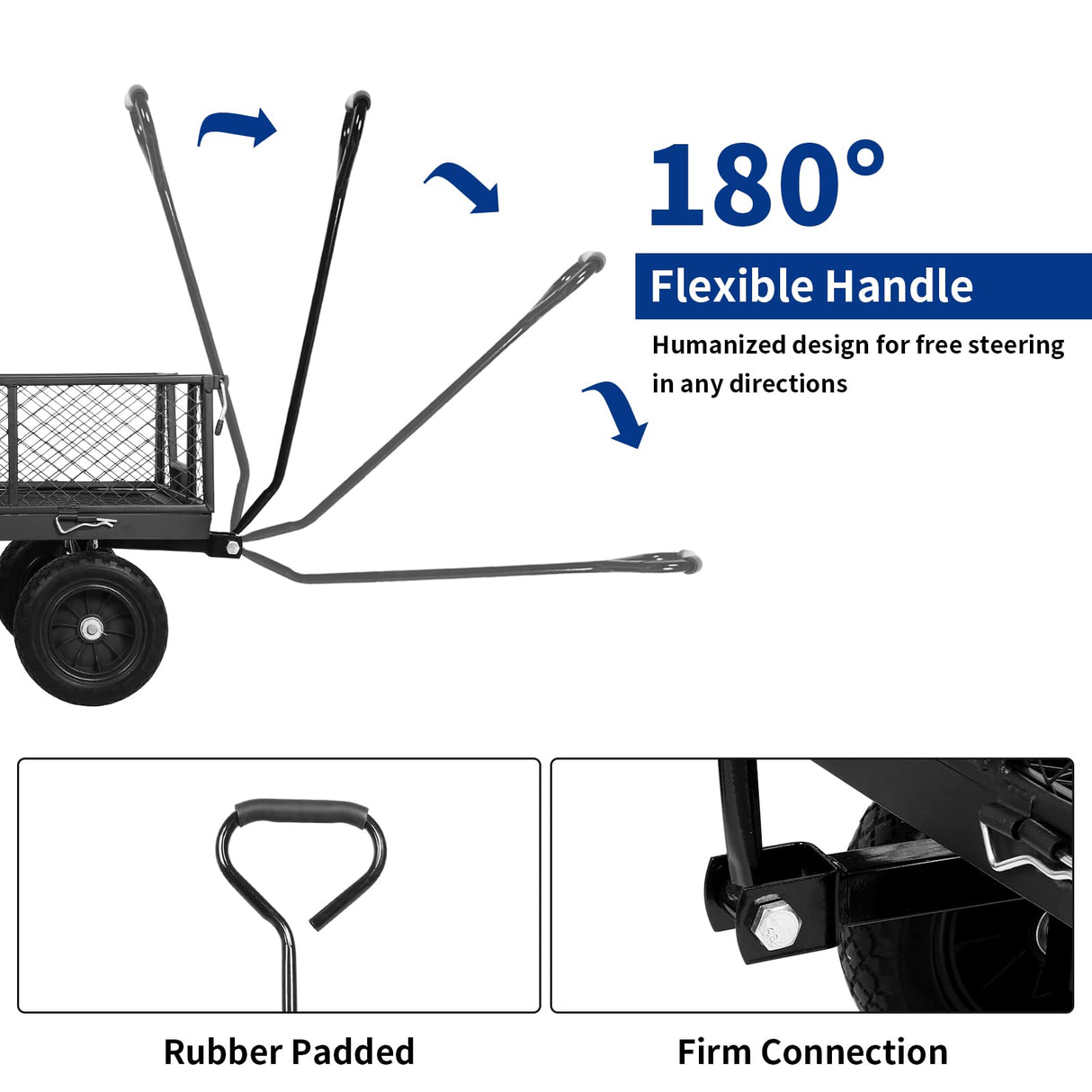 BILT HARD 880 lbs 10" Flat Free Tires Steel Garden Cart with 180° Rotating Handle and Removable Sides, Heavy Duty 4 Cu.Ft Capacity Utility Garden Carts and Wagons BILT HARD
