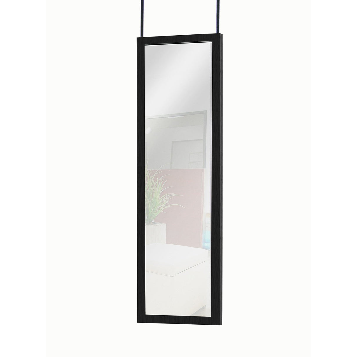 Mirrotek - Full Length Adjustable Over The Door Mirror White Wood Finish Hanging Instant Install Long Body for Bedroom, Dorm Room, 14" x 48" Mirrotek