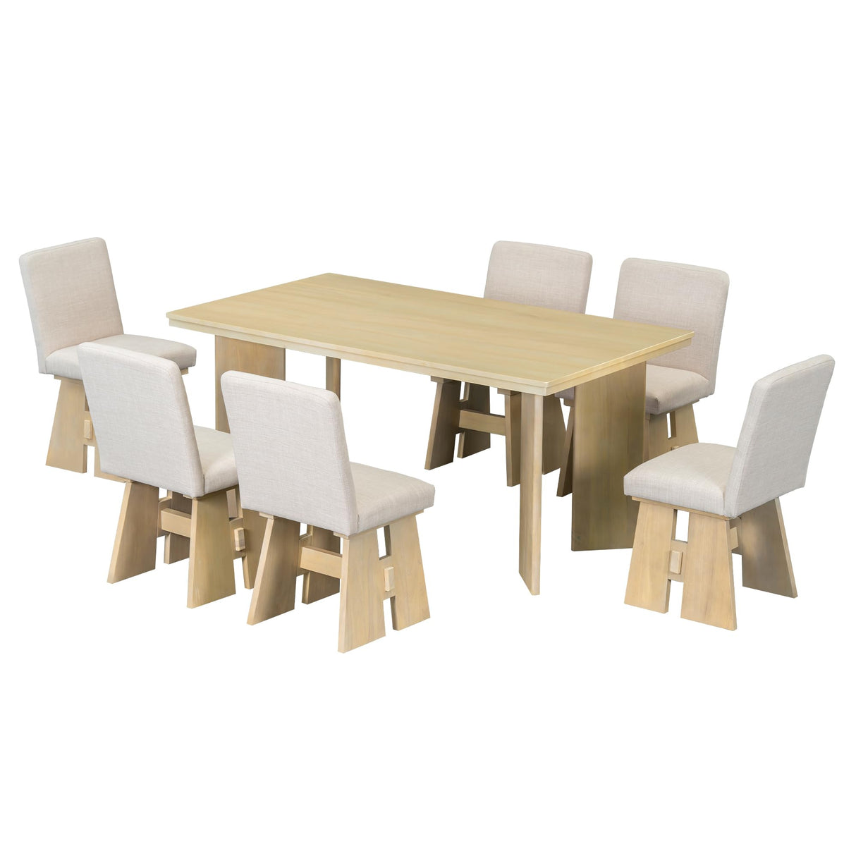 THINK 30 Modern 7-Piece Dining Table Set with 6 Upholstered Dining Chairs, Natural THINK 30