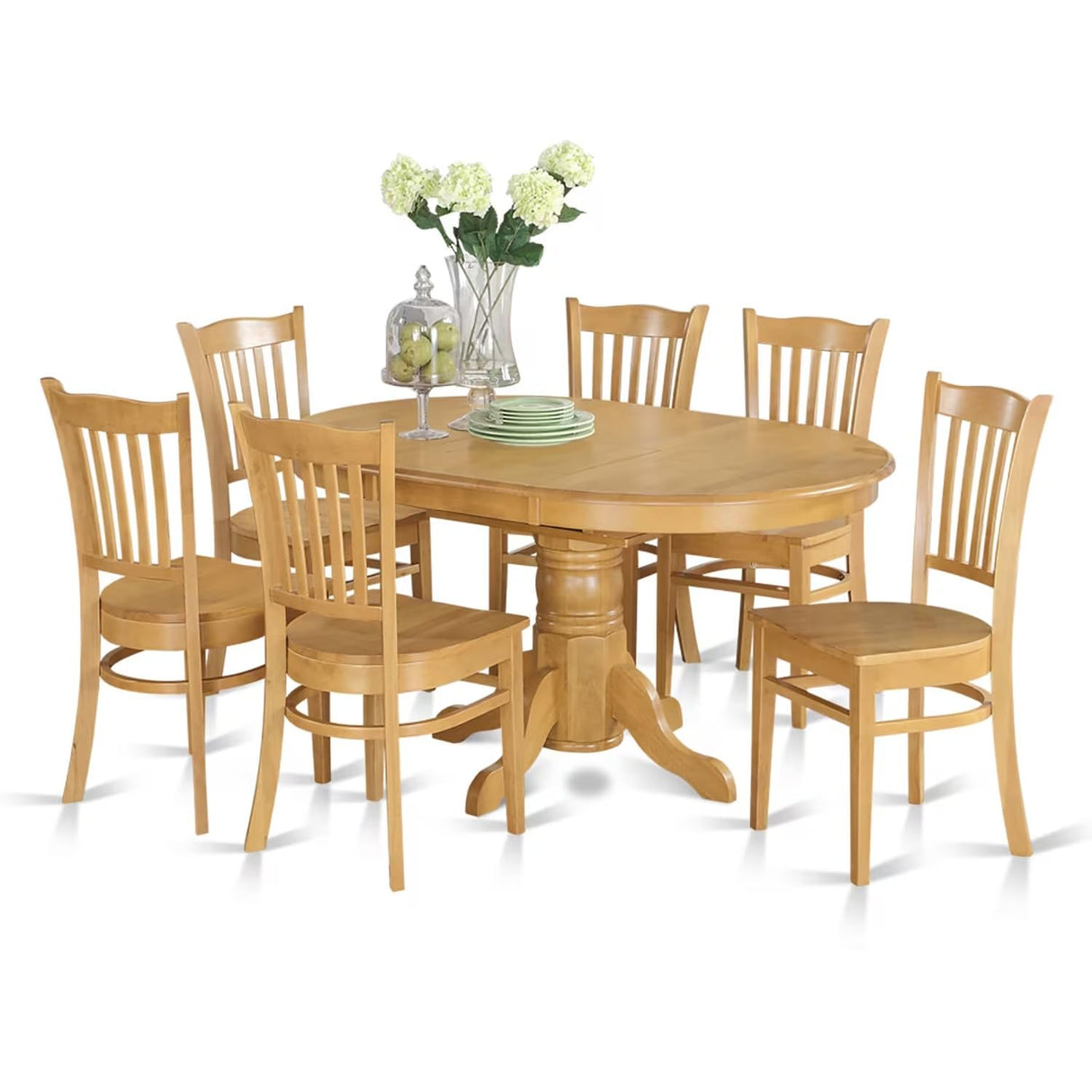 East West Furniture AVGR7-OAK-W 7 Piece Dining Table Set Consist of an Oval Dining Room Table with Butterfly Leaf and 6 Wood Seat Chairs, 42x60 Inch, Oak East West Furniture