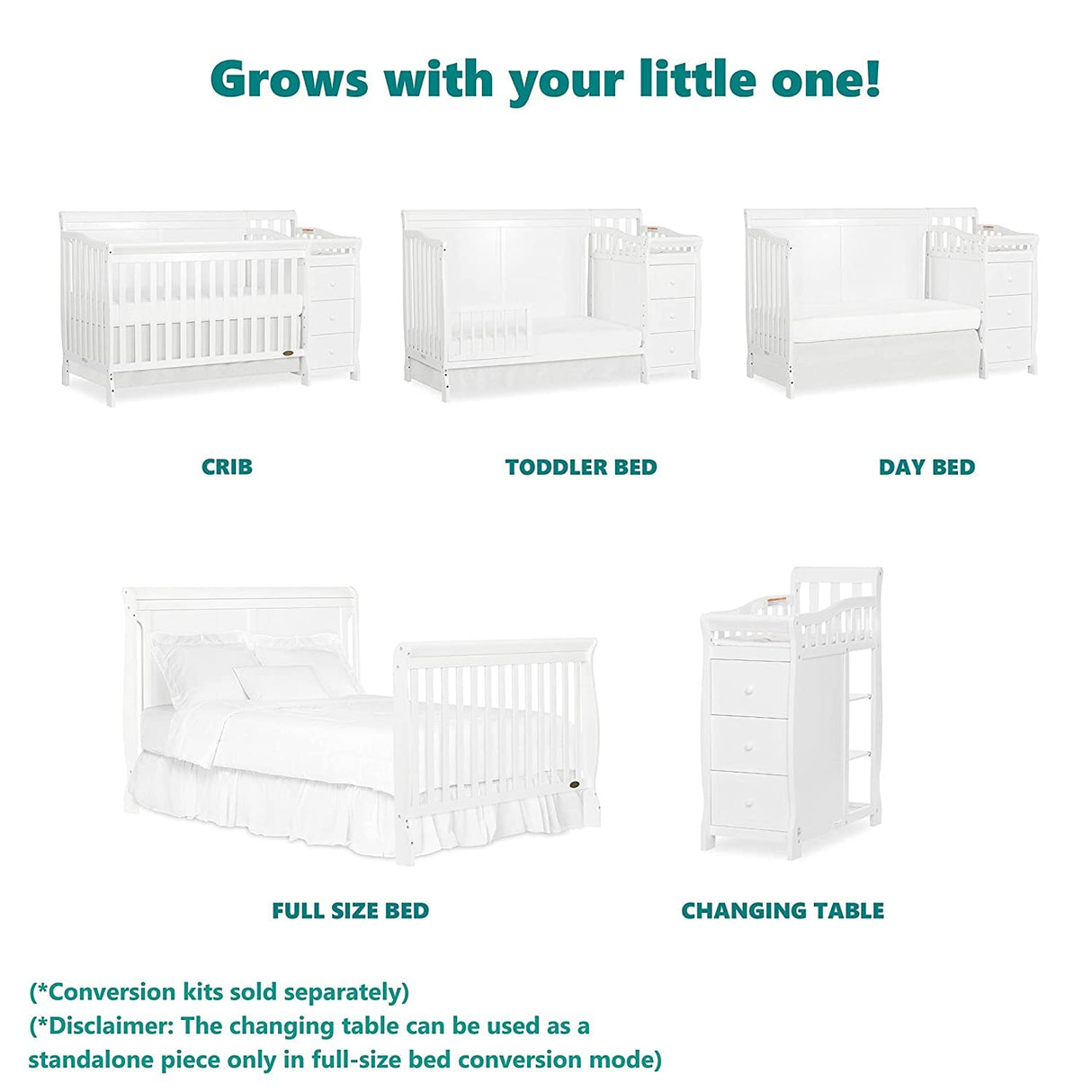 Dream On Me 5 In 1 Brody Convertible Crib With Changer In White, Greenguard Gold Certified, Comes With 1" Changing Pad, Non-Toxic Finish, Made Of Durable Pinewood Dream On Me