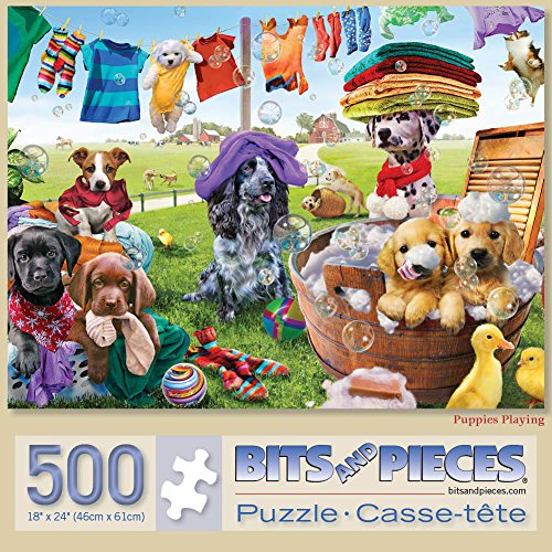 Bits and Pieces – Large 500 Piece Jigsaw Puzzle for Adults – ‘Puppies Playing’ by Artist Adrian Chesterman, Completed Puzzle Size: 18" x 24" Bits and Pieces
