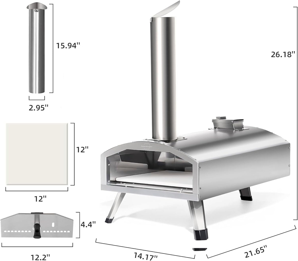 12” Portable Wood Fired Pizza Oven - Stainless Steel Pellet Pizza Stove for Outdoor Cooking, Backyard & Camping PolarcoForgeco
