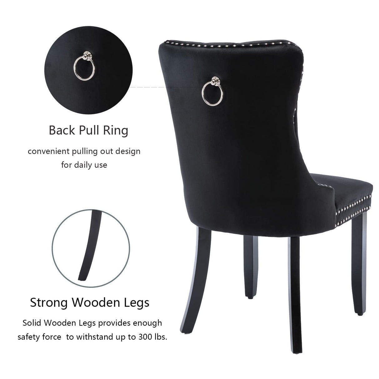Black Velvet Dining Chairs Set of 4, Upholstered Dining Room Chairs with Back Ring Pull Trim and Solid Wood Legs,Modern Dining Chairs Perfect for Dining Room,Living Room,Kitchen(Black) Shenyon
