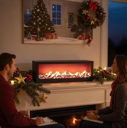 steladomus Faux LED Fireplace with Electric Fireplace Logs, ONLY Light NO Heat decorativa chimenea para sala, Portable Artificial Fire Place USB/Battery Operated, Fake Flame Effect Decor steladomus
