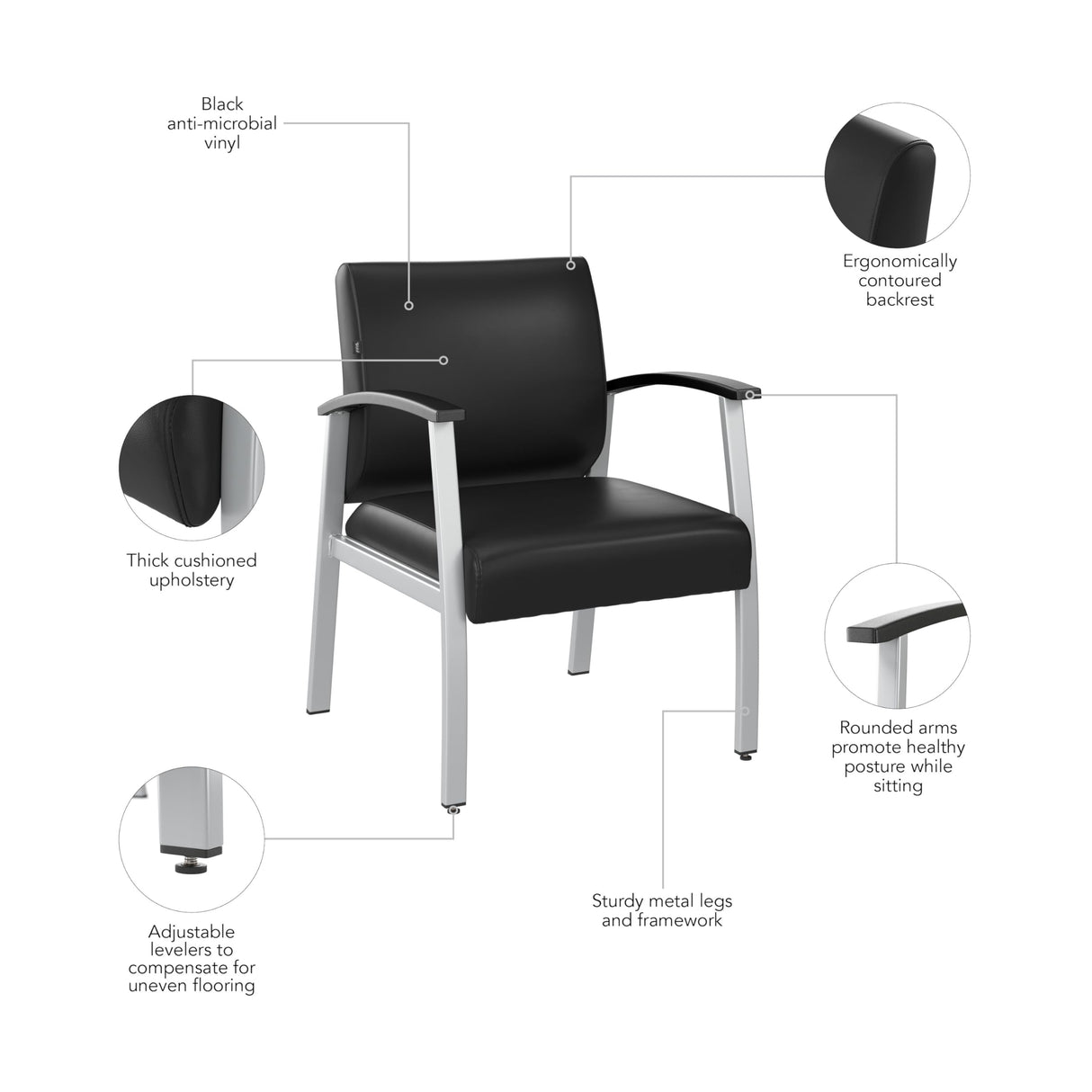 Bush Business Furniture Arrive Waiting Room Guest Chair with Arms in Black Vinyl, Reception Area Seating for Office and Lobby Bush Business Furniture