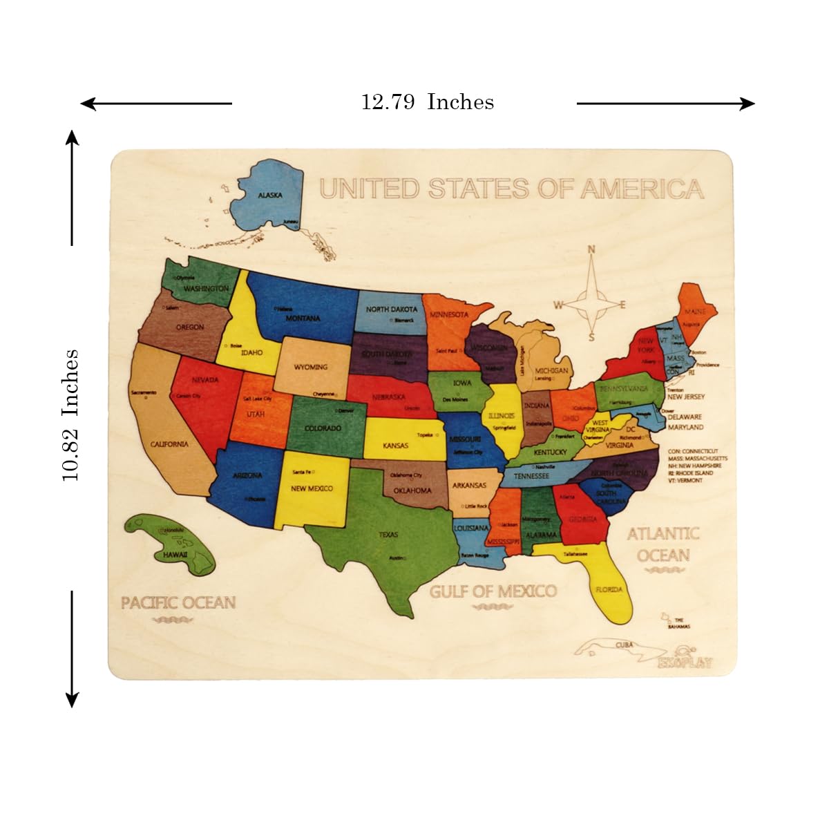 USA Map Wooden Jigsaw Puzzle for Kids | 44 Puzzle Pieces | Learning & Educational Toy Gift for Boys & Girls Ages 3 Years and Above Ekoplay