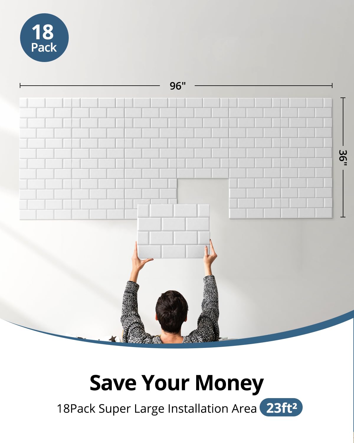 Upgraded Soundproof Wall Panels, Kuchoow Sound Proof Foam Panels for Walls, 18 Pack Brick Acoustic Panels Sound Absorbing 16''X12''X0.4'' Self-Adhesive Sound Panels, Sound Absorbing Panel 23ft², White Kuchoow