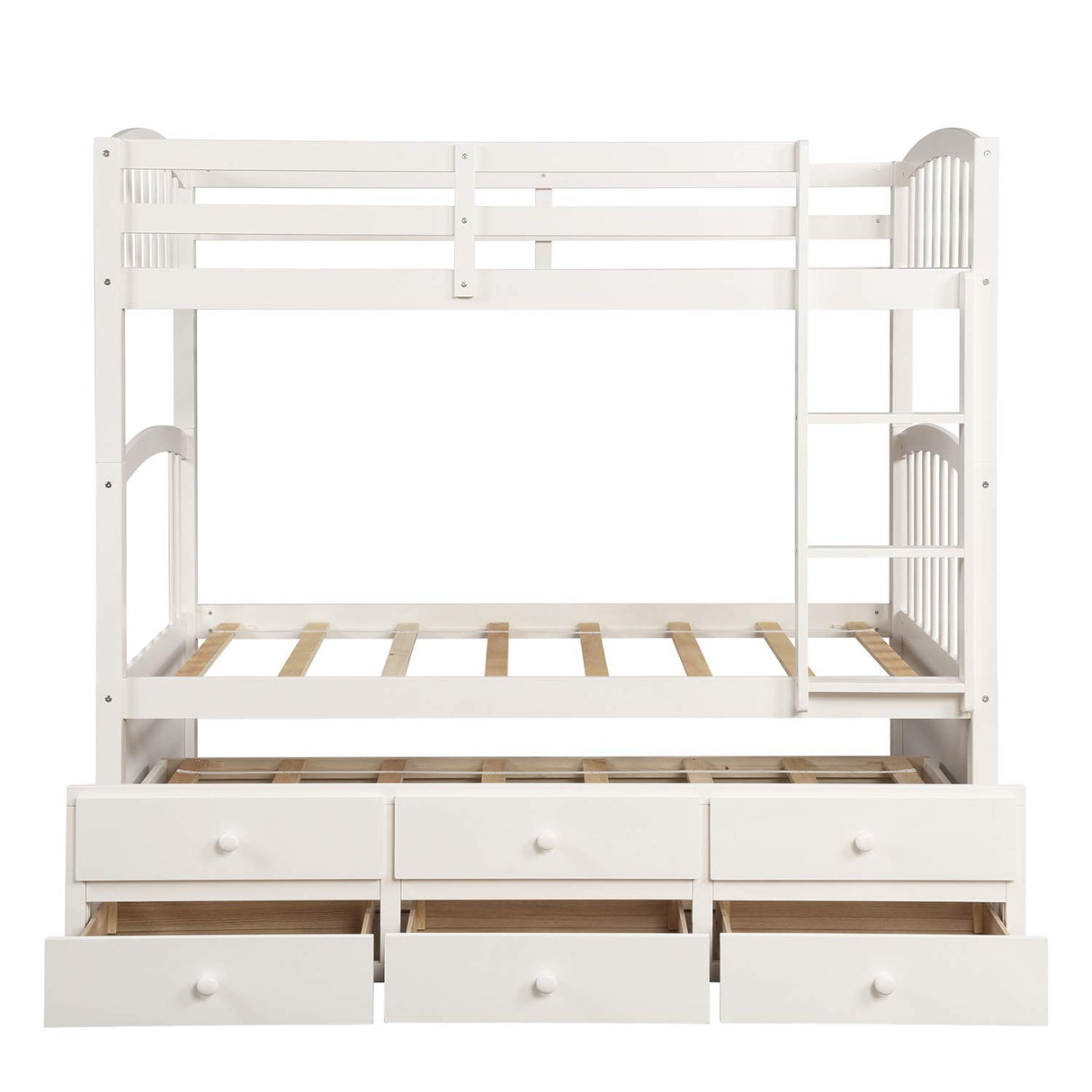 Harper & Bright Designs Twin Over Twin Bunk Bed with Trundle and Storage, Solid Wood Bunk Bed Frame with 3 Drawers for Kids, Teens, Adults (White) Harper & Bright Designs