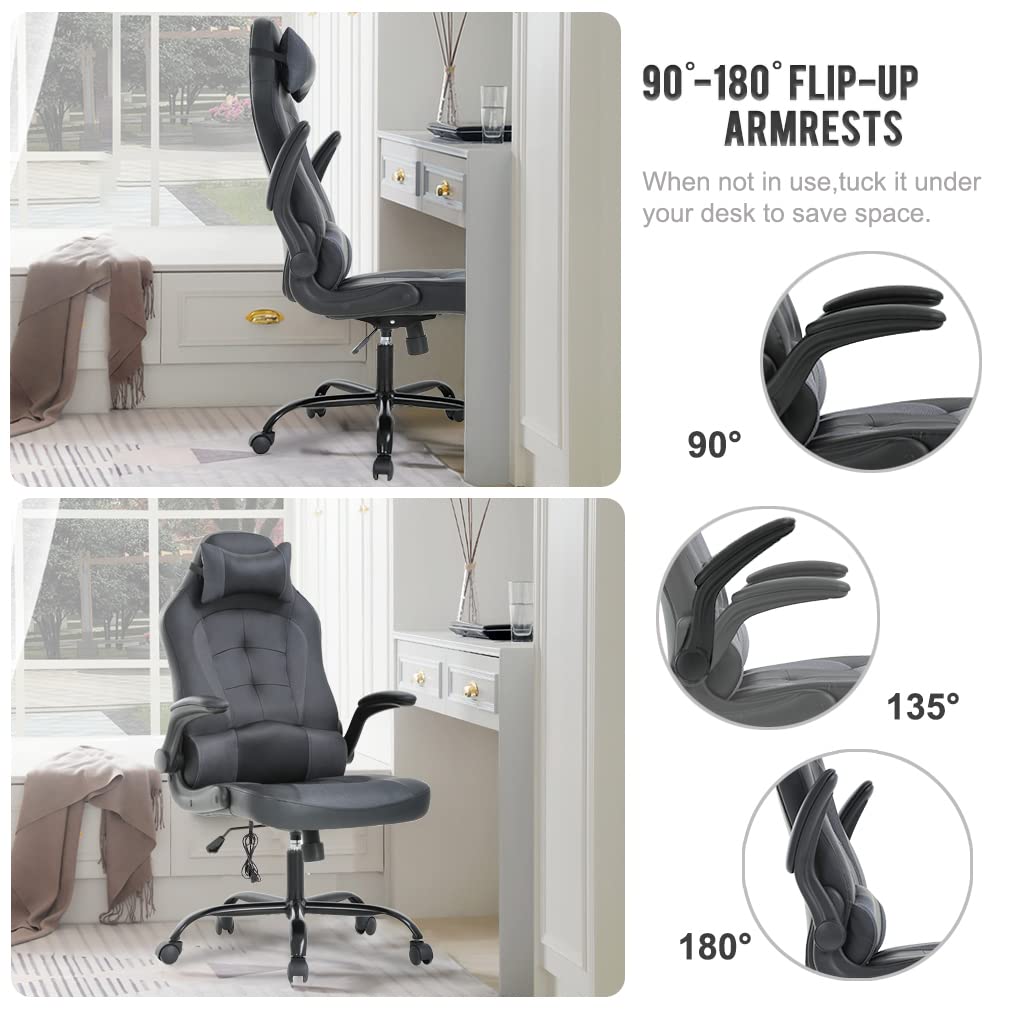 Gaming Chair Massage Office Chair Racing Desk Chair Ergonomic PC Executive High Back PU Leather Computer Chair with Lumbar Support Headrest Armrest Task Rolling Swivel Chair for Women Adults, Grey BestOffice