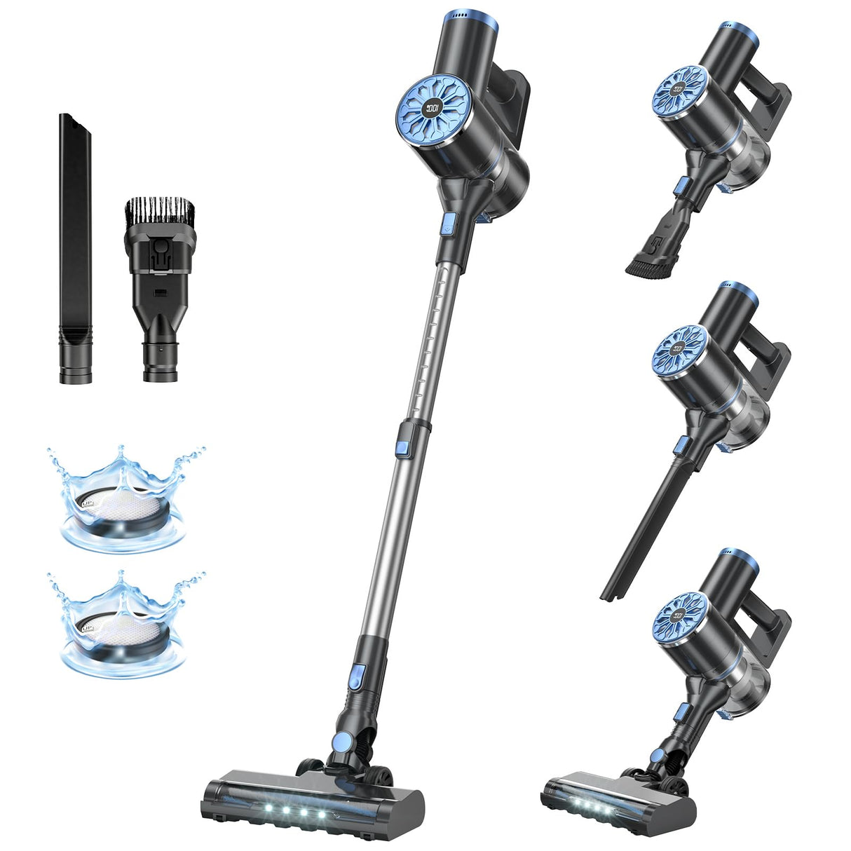 Cordless Vacuum Cleaner with Self-Standing, LED Screen Stick Vacuum Cleaners for Home, Lightweight Powerful Suction Vacuum, 6-in-1 Rechargeable Vacuum for Carpets, Pet Hair, Hardwood Floors VIPSUN