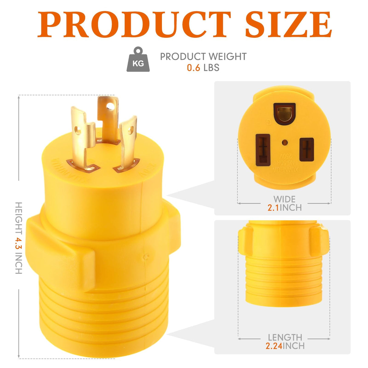 Kanayu Generator Welder Adapter Compatible with Nema L6-30P to 6-50R 3 Prong 30 Amp Locking Male Plug to 50 Amp Female Receptacle Adapter Generator RV EV Charger Power Cord Connector Kanayu