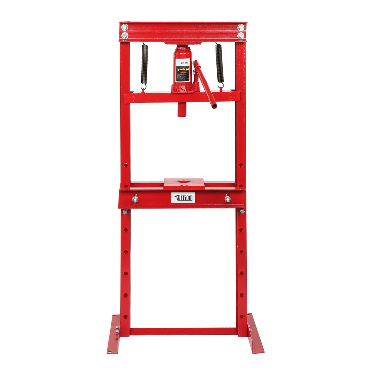 TUFFIOM 12-Ton Hydraulic Shop Press with Press Plates, H-Frame Garage Floor Press, Adjustable Working Table Height, 24.8”L x 15.35”W x 51.4”H TUFFIOM