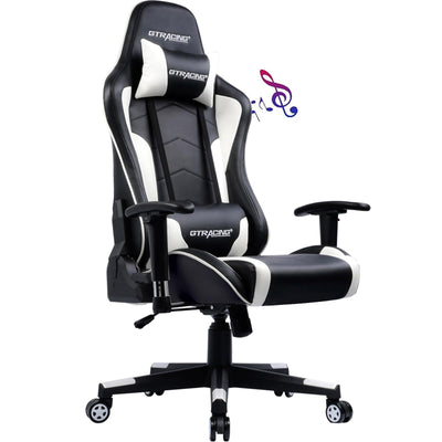 GTRACING Gaming Chair with Speakers Bluetooth Music Video Game Chair Audio Ergonomic Design Heavy Duty Office Computer Desk Chair (White)