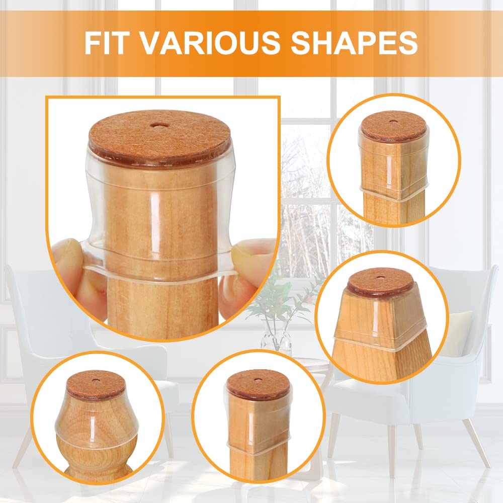 24 Pcs Chair Leg Floor Protectors for Hardwood Floors Silicone Covers to Protect Wood Tile Floors Felt Pads Furniture Leg Caps Non Slip Reduce Noise (Fit:1.3"-2") VIUME