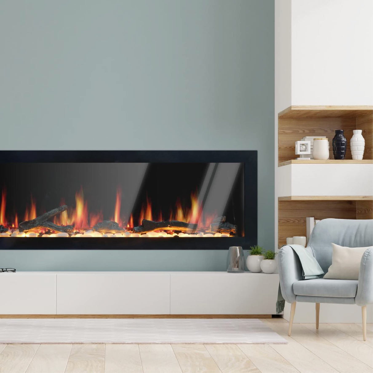 Litedeer Homes Latitude II 48" Smart HD LED Electric Fireplace with App, Adjustable Crackling Fire Sounds and Sparkles,5 Unique Realistic Flame, Black Fireplace (Model: ZEF48X) Litedeer Homes