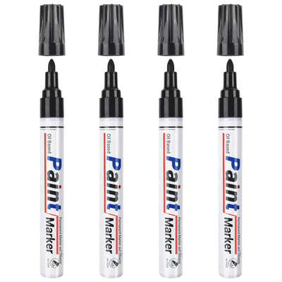 DAPAWIN Black Paint Pen Permanent Markers Waterproof -4 Black paint markers,paint marker for Metal,Rocks,Wood,Plastic,Tire,Glass,Fabric,label,Medium Tip,Oil Based Paint Markers Black Markers Permanent