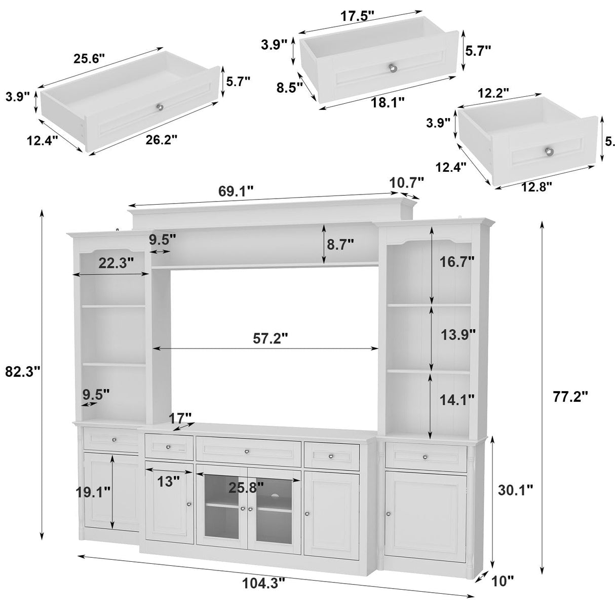FAMAPY Large Entertainment Center with Bookshelves for TVs up to 60", Media Center with Doors and Shelves, TV Entertainment Center with Bridge, TV Hutch for Living Room White (104.3”W x 17”D x 82.3”H) FAMAPY