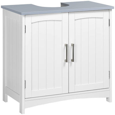 kleankin Pedestal Sink Storage Cabinet, Under Sink Cabinet with Double Doors, Modern Bathroom Vanity Cabinet with Adjustable Shelves, White
