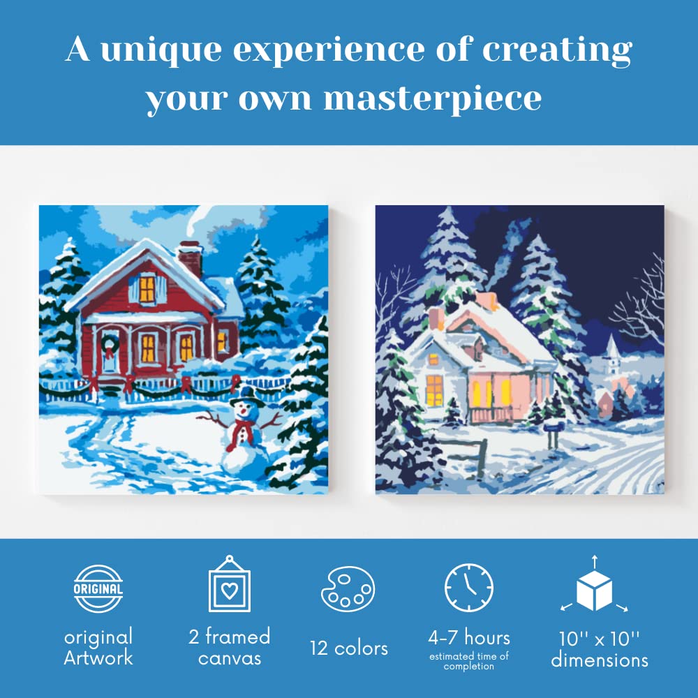 Neopalette 2 Framed DIY Paint by Number for Adults- Arts and Crafts, Paint by Numbers, Painting Kit, Crafts for Adults, Kids, Color by Number, Two 10x10 Stretched Canvas (Christmas Country House) Neopalette