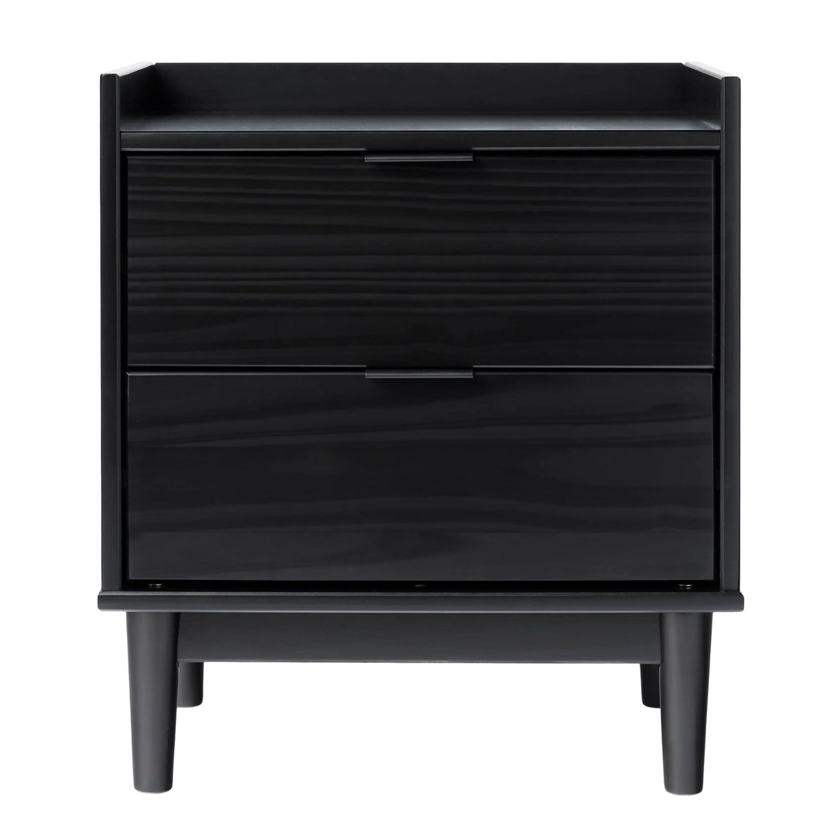 Walker Edison Mid-Century Modern Solid Pine 2-Drawer Nightstand, 20 Inch, Black Walker Edison