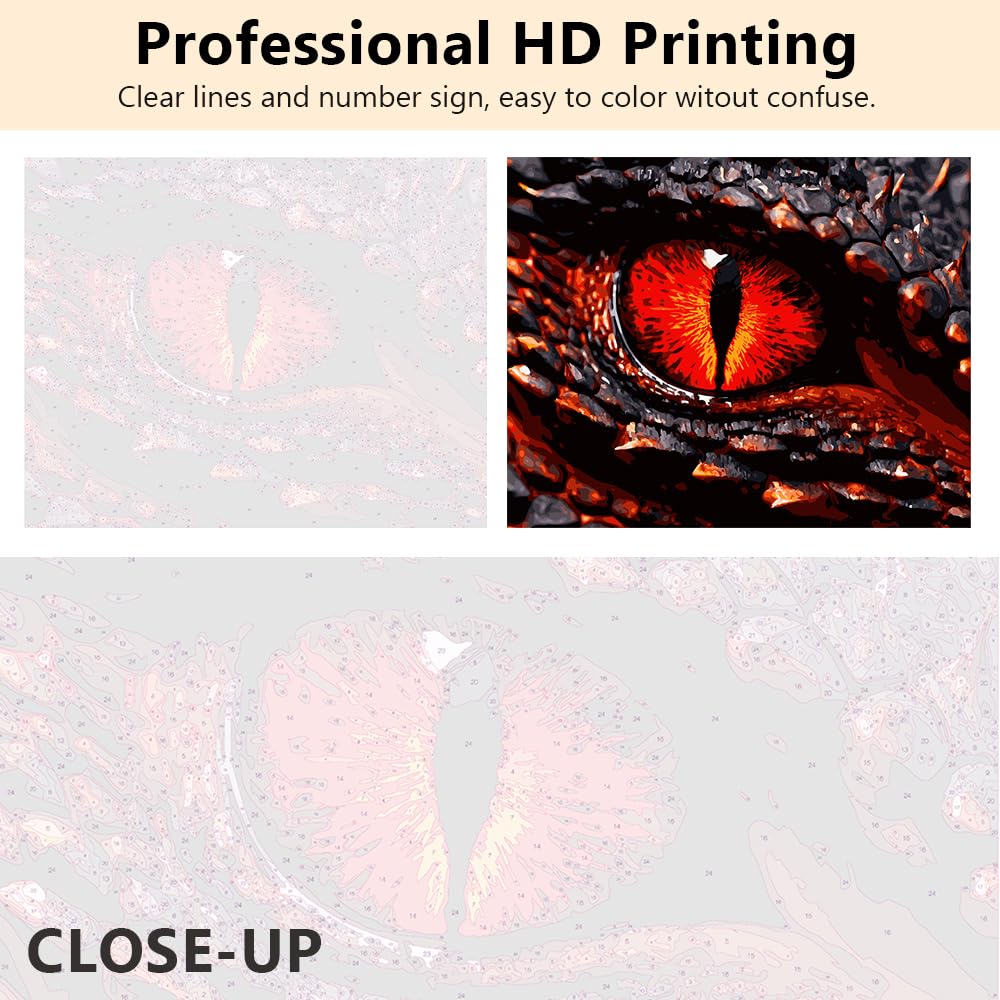 Dragon Eye Paint by Numbers Kits for Adults Beginners Paint by Number Wall Art Red Dragon Eye Paint by Number Kits DIY Red Magma Eyes Paint by Number Crafts Wall Art Deco 16x20 in (Frameless) Rebotipy
