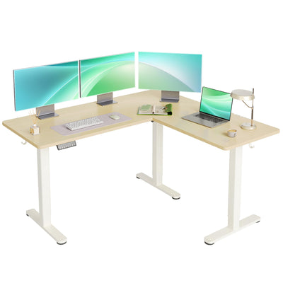YDN L Shaped Standing Desk, Electric Standing Desk L Shape Adjustable Height Dual Motor, 63 x 55 Inch Corner Standing Desk with Splice Board for Home Office, Large Standing Desk, Nature