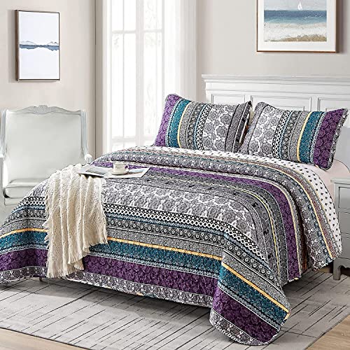 WONGS BEDDING Boho Quilt Set Twin Size, Purple Bohemian 2 Pieces Quilt Sets, Lightweight Bedspread Coverlet Bedding Set for All Season (86"x68") WONGS BEDDING