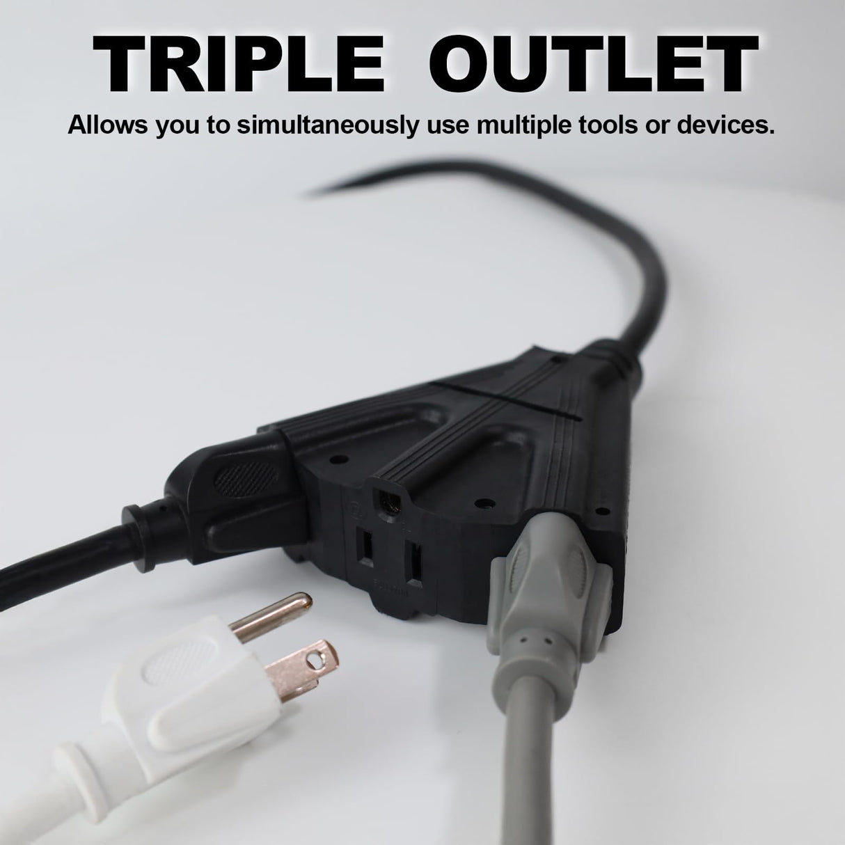 EP 50 Ft Outdoor Extension Cord with 3 Electrical Power Outlets - 16/3 SJTW Black Cable with 3 Prong Grounded Plug for Safety Great for Christmas Lights, Garden and Major Appliances EP