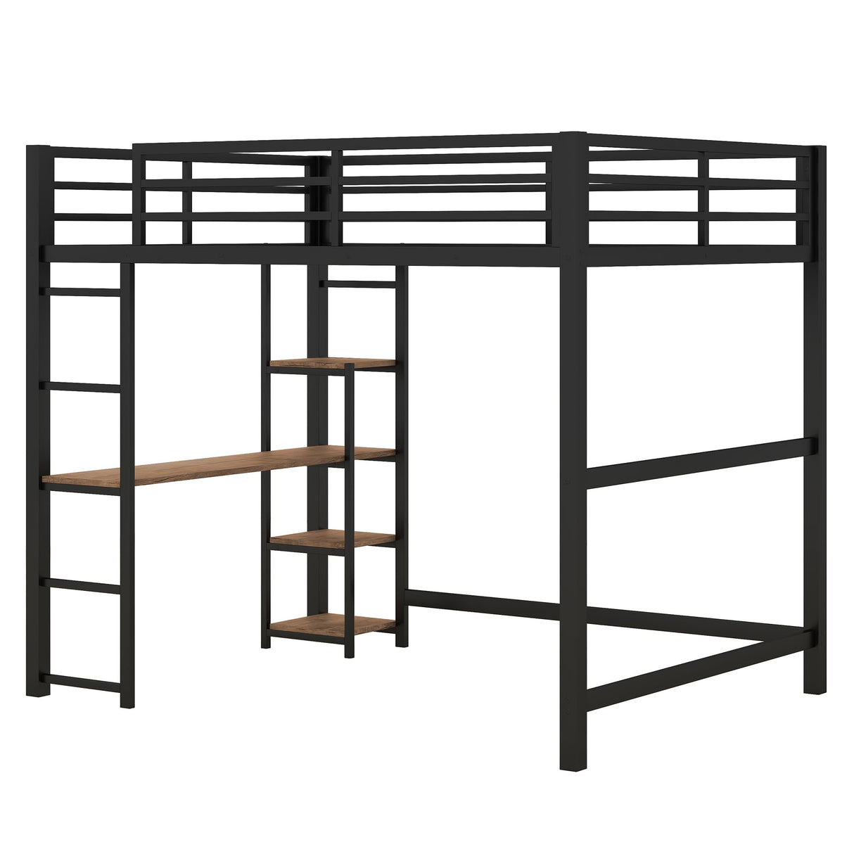 Bellemave Black Metal Loft Bed with Desk and Storage Shelves for Kids and Teens Bellemave