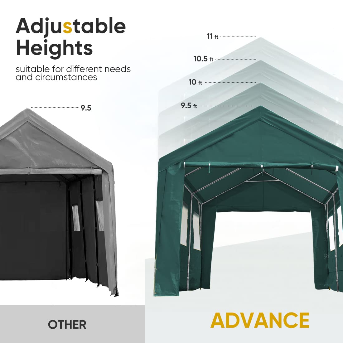 ADVANCE OUTDOOR 10x20 ft Heavy Duty Carport with Removable Window Sidewalls and Doors, Adjustable Height Car Canopy Garage Party Tent Boat Shelter with Reinforced Poles, Green ADVANCE OUTDOOR