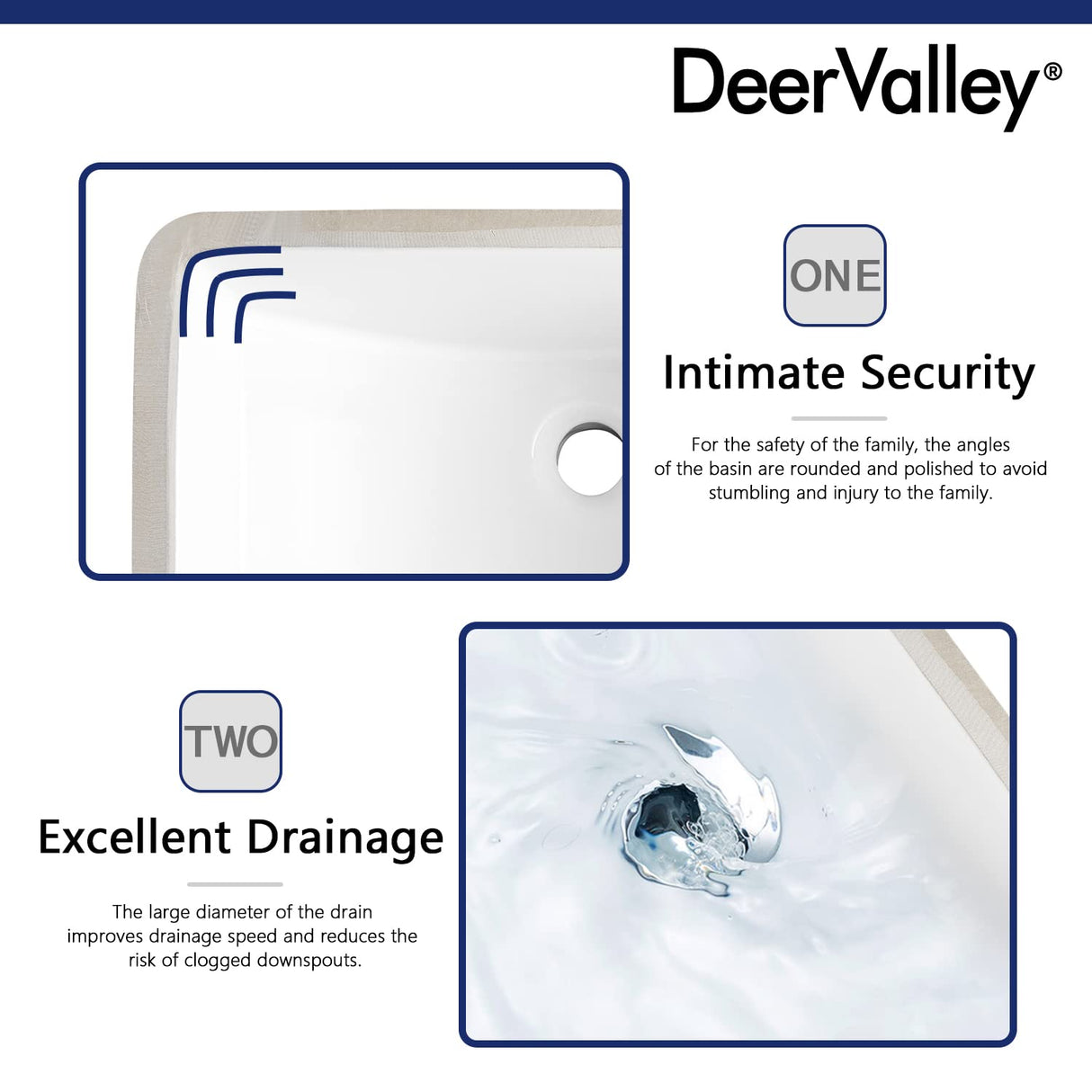 DeerValley DV-1U101 Ally Undermount Bathroom Sink Rectangular, 21'' x 15'' Vessel Sink Rectrangle Undermount Bathroom Sink White Ceramic Lavatory Vanity Vessel Sink with Overflow Deer Valley
