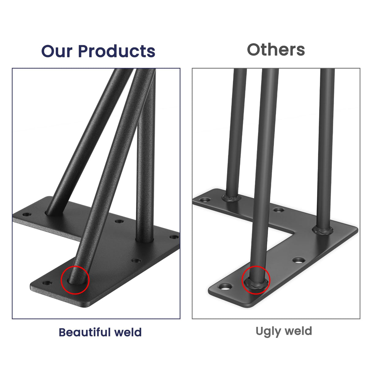 SMARTSTANDARD Hairpin Table Legs 14 Inch, 1/2'' in Diameter 3 Rods, Metal Home DIY Projects for Nightstand, Coffee Table, Dresser with Rubber Floor Protectors, Black, 4PCS SMARTSTANDARD