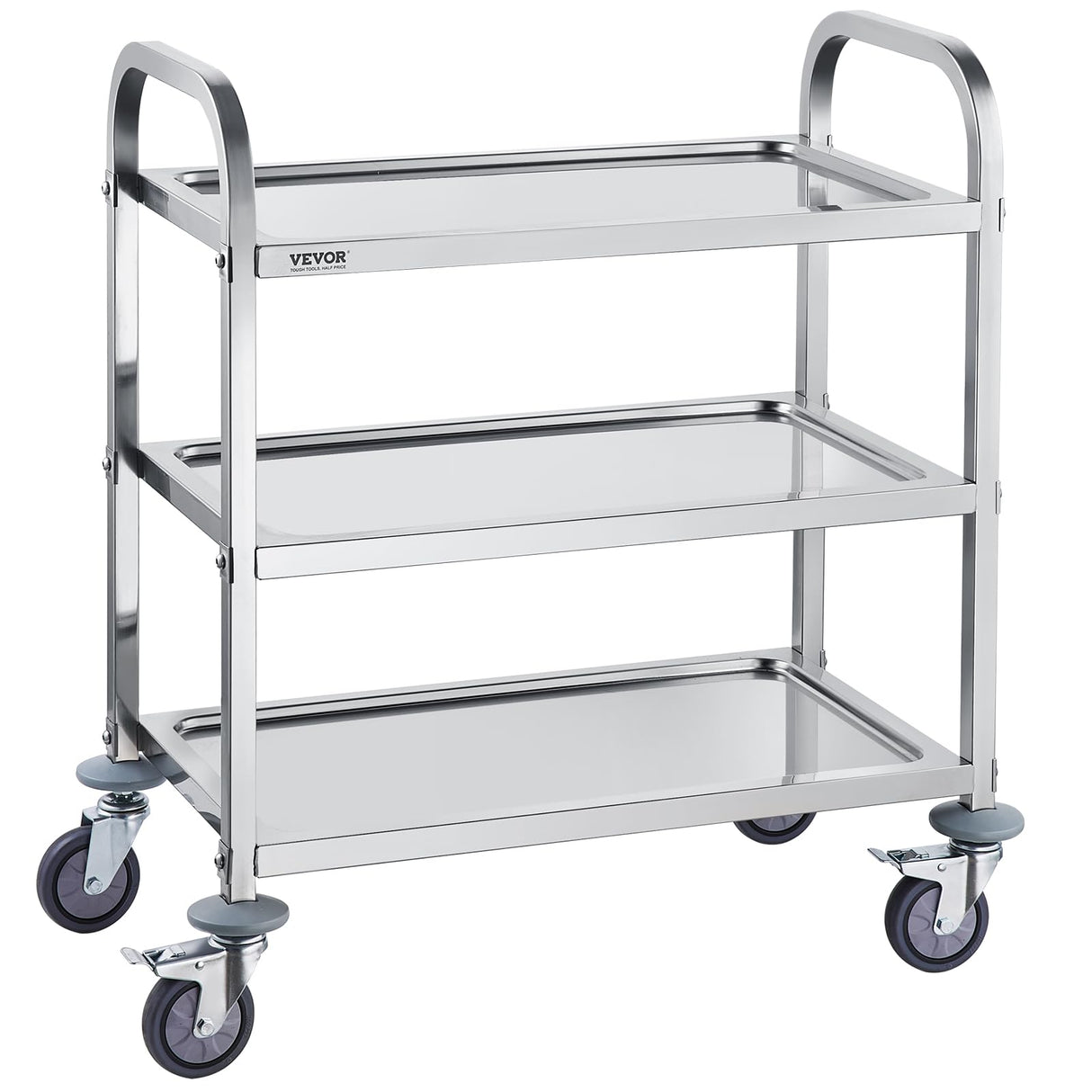 VEVOR Stainless Steel Cart, 3 Layers Lab Utility Cart 400 lbs Weight Capacity, Medical Cart with Lockable Universal Wheels, for Lab, Clinic, Kitchen, Salon VEVOR