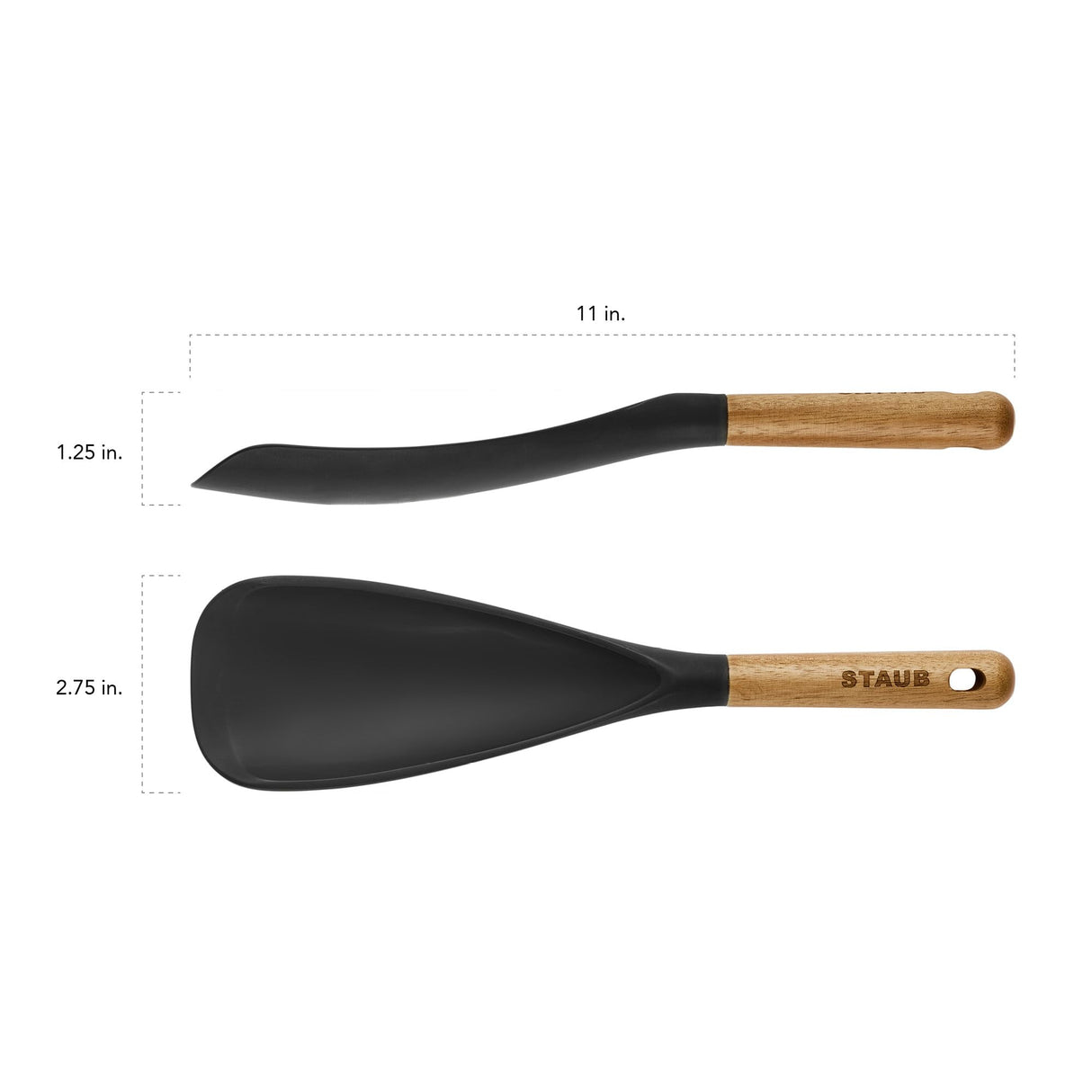 STAUB Multifunction Spatula Spoon, Great for Both Cooking and Serving Durable BPA-Free Matte Black Silicone, Acacia Wood Handles, Safe for Nonstick Cooking Surfaces STAUB