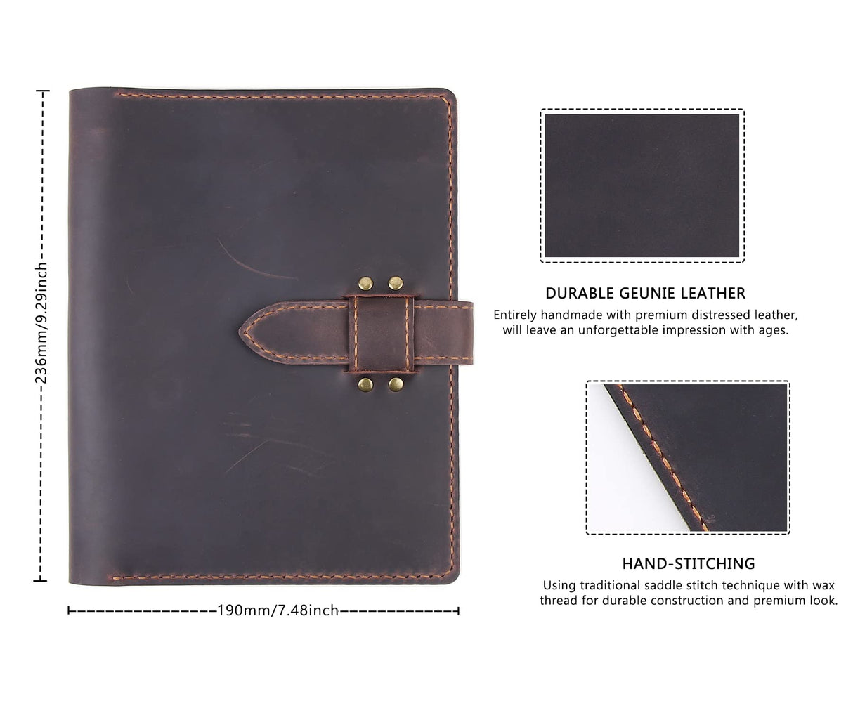 Robrasim Handmade Leather Sketchbook Cover, Leather Artist Sketch Pad Cover for 5.5" x 8.5" Sketchbook, Drawing Book and Pencil Case, Journal Notebook Portfolio, Artis Gifts-Coffee Robrasim