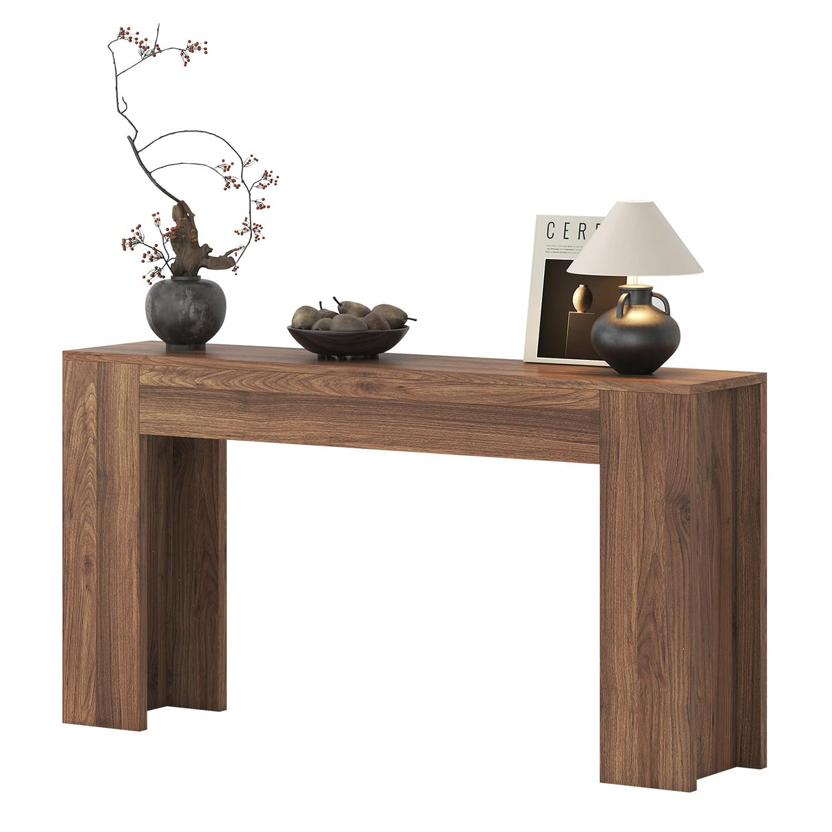 knoworld 63-Inch Long Console Table with LED Light, Farmhouse Sofa Table Behind Couch, Wooden Console Table for Entryway Hallway Entrance Living Room, Brown knoworld