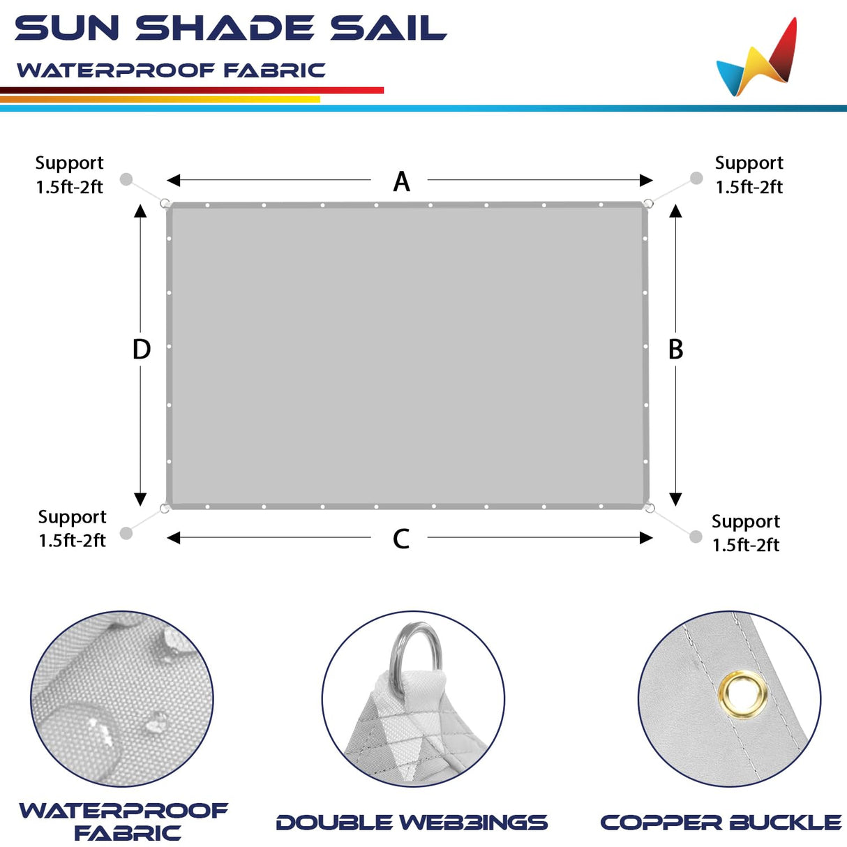 Windscreen4less 12' x 18' Waterproof Sun Shade Sail Straight Edge Outdoor Canopy Cover UV Block for Lawn Patio Backyard Garden Deck Pergola (Beige) Windscreen4less