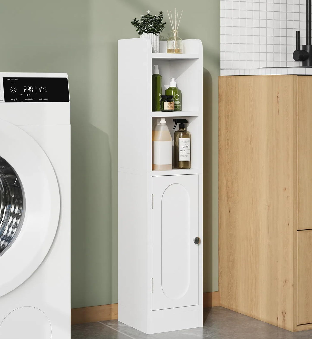 Hawkrown 67" Tall Bathroom Storage Cabinet with Lights, Slim Narrow Bathroom Cabinet Organizer with Doors and Adjustable Shelves, Tall Cabinet for Small Space, Living Room (31.5" Tall) Hawkrown