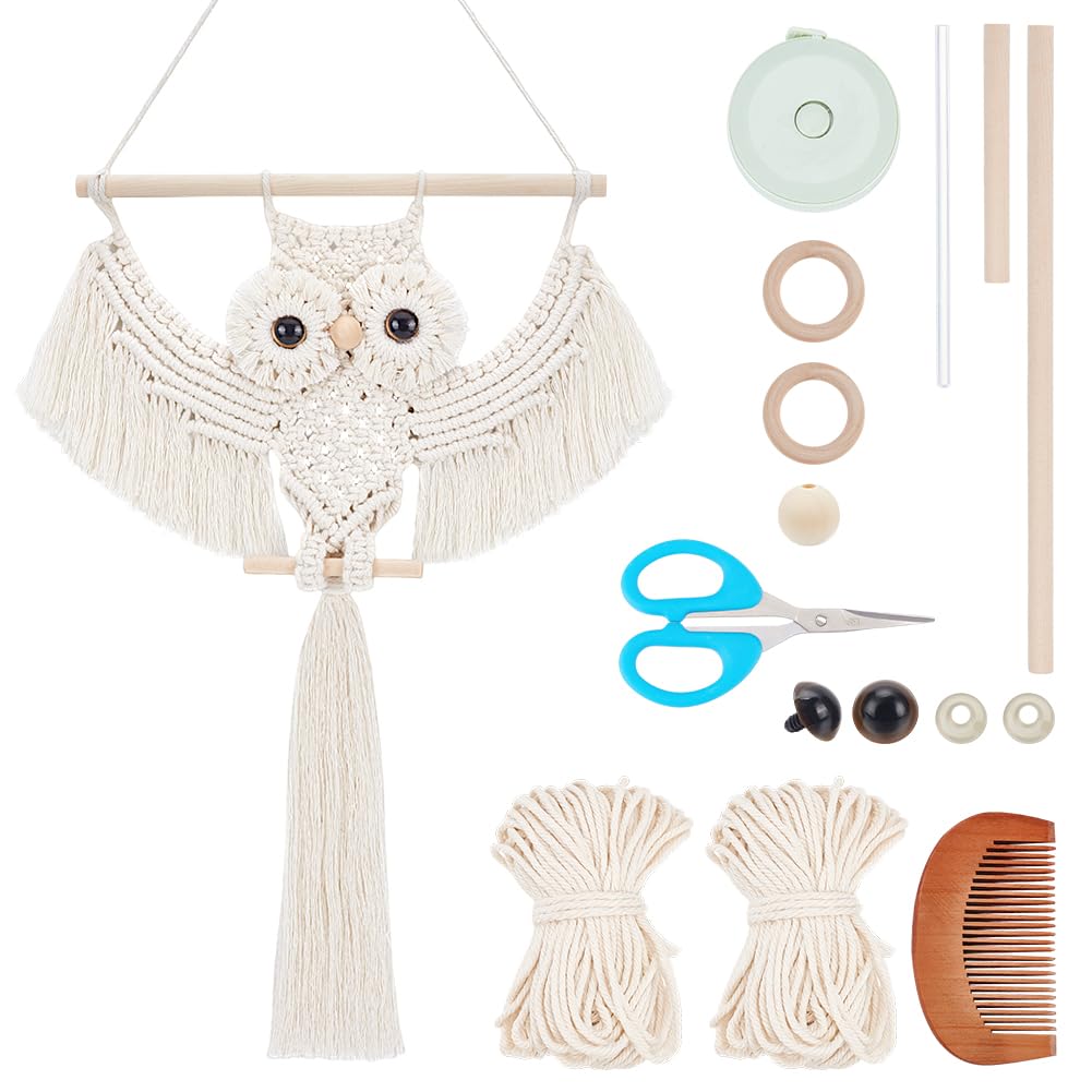ACRNIGHEET DIY Owl Macrame Kit with Instruction - Handmade White Owl Hanging Ornament Boho Hand Woven Macrame Making Kit for Home Decor ACRNIGHEET