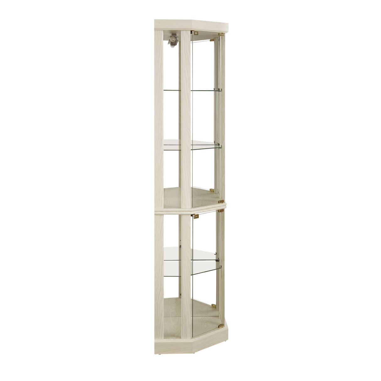 CKEASEAN Curio Corner Cabinet, Lighted Glass Display Cabinet, Tempered Glass Door and Shelve, Wood Corner China Cabinet Inclued Bulb, Curio Cabinet Rack for Living Room (White, 16.5" L 16.5" W 70" H) CKEASEAN