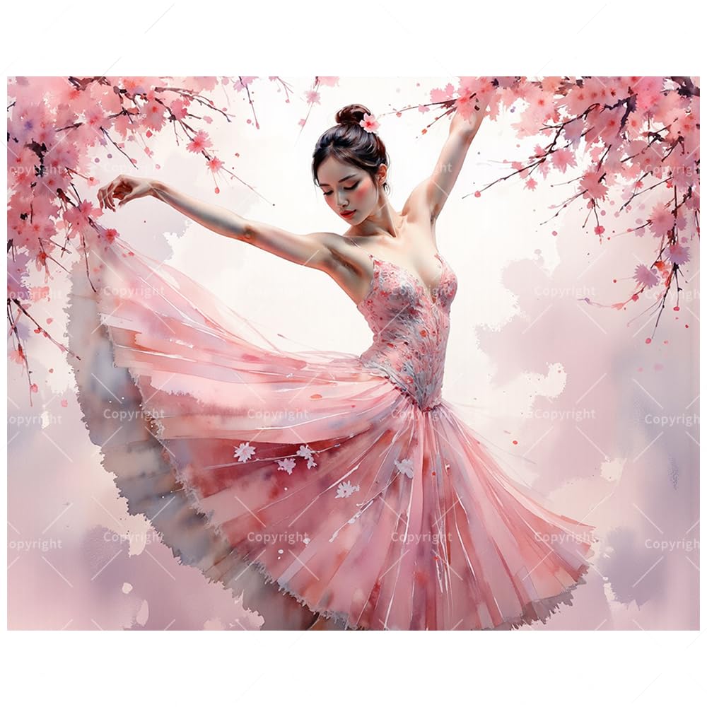 Cherry Blossom Ballerina Paint by Numbers Kit for Adults – DIY Elegant Dancer in Pink Dress Painting on Canvas 16x20In, Acrylic Paint Set for Beginners, Art for Home Decoration or Gifts DecorFriday